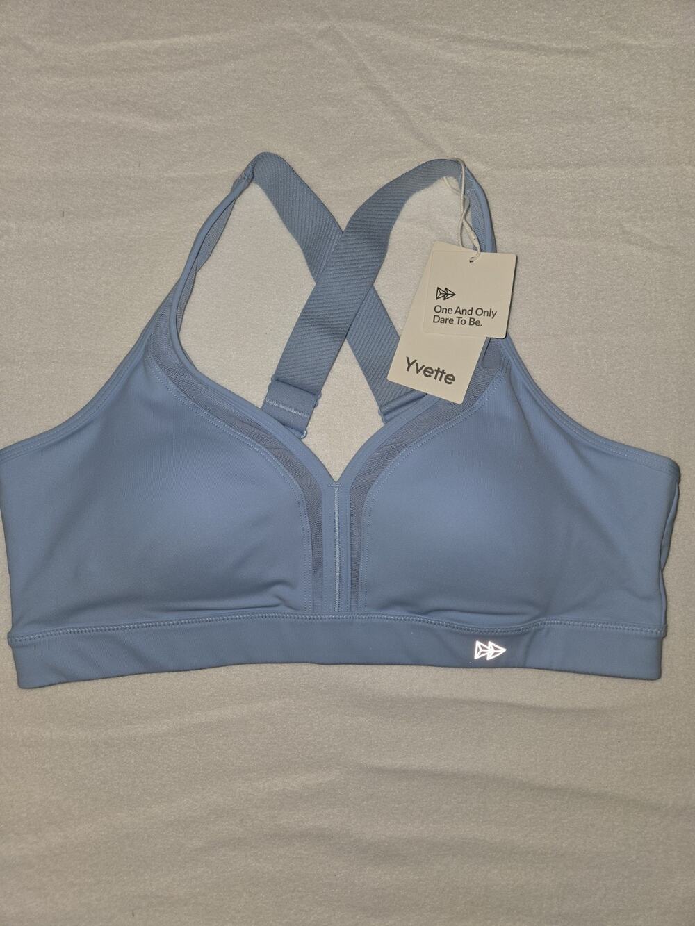 Yvette Ladies Sports Bra Size X-Large + Pastel Blue Crossback NWT
